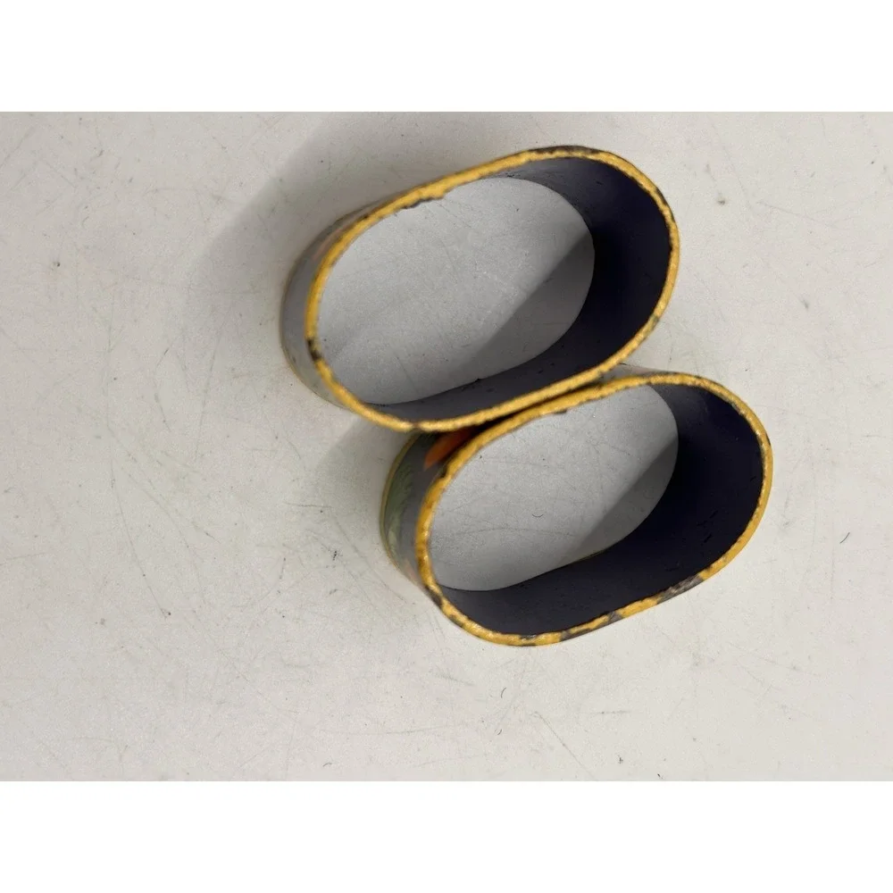 Pair Hand Painted Metal Napkin Rings Italian Tuscan Citrus Fruit Blue Decor